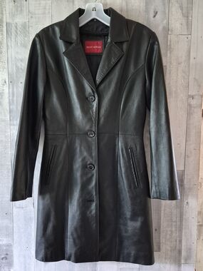Vintage Oscar Leopold Black buttery soft leather 3/4 trench w/ soft flared back